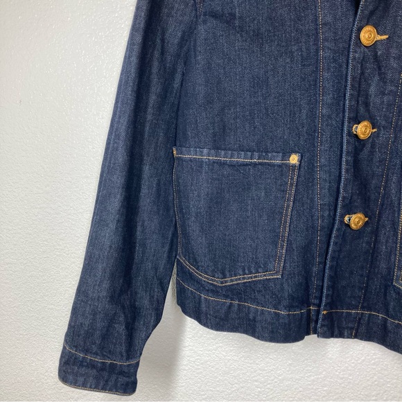 True Religion Denim Jacket Womens Large Button Up Collared Trucker Dark Wash - Picture 10 of 16